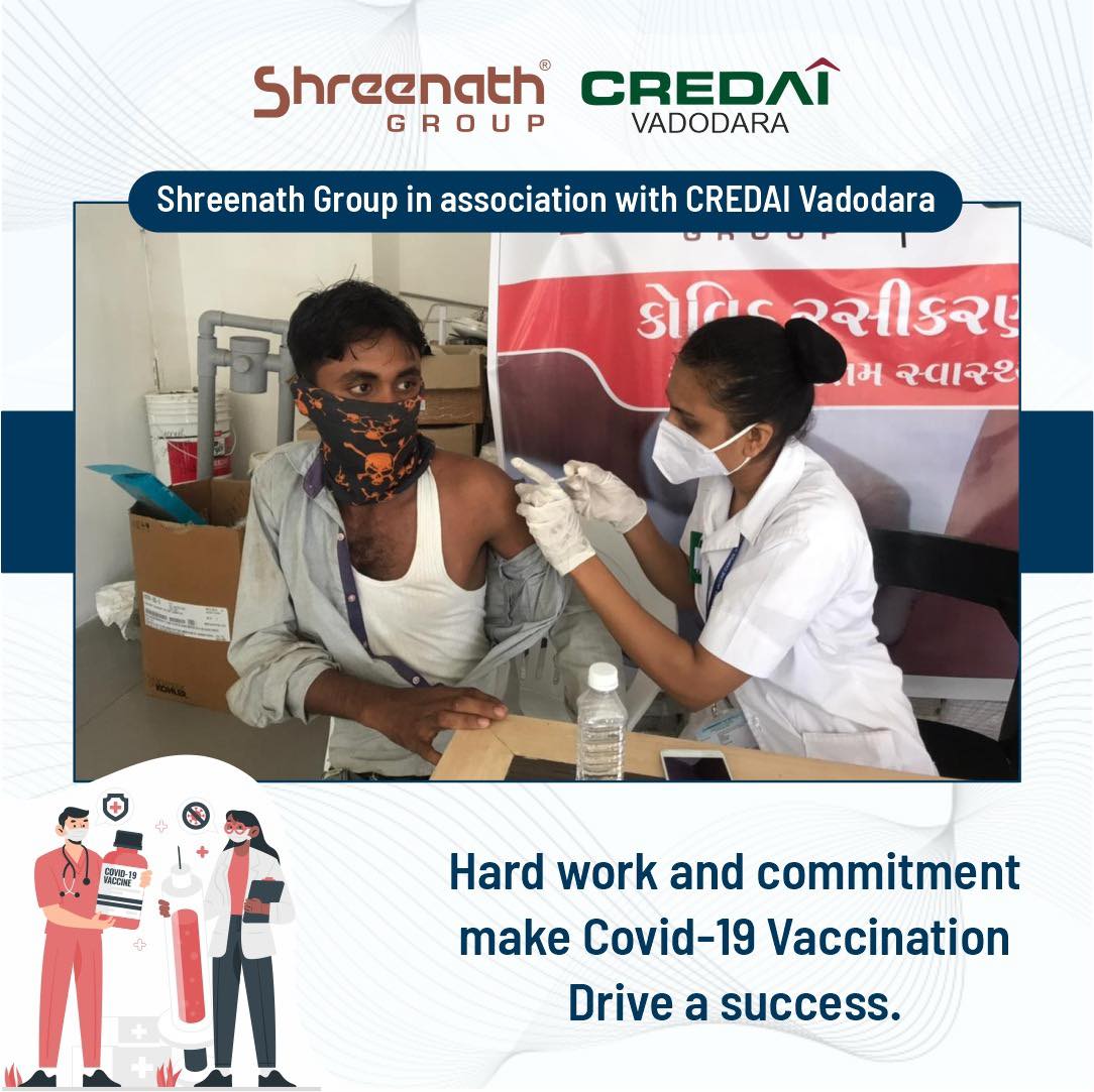 Shreenath Group  vaccinated 159+ people at their sites as a part of Vaccination drive by CREDAI Vadodara and VMC